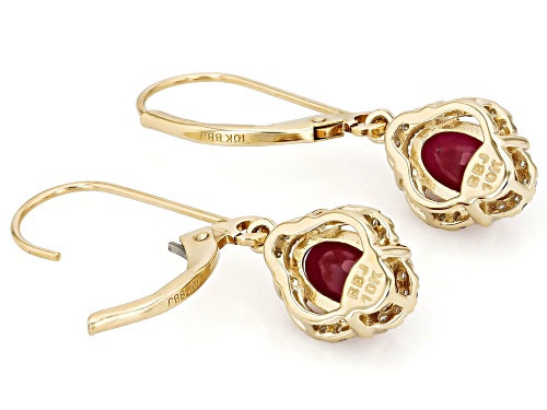 1.70ctw Oval Mozambique Ruby With 0.12ctw White Diamond 10k Yellow Gold Earrings