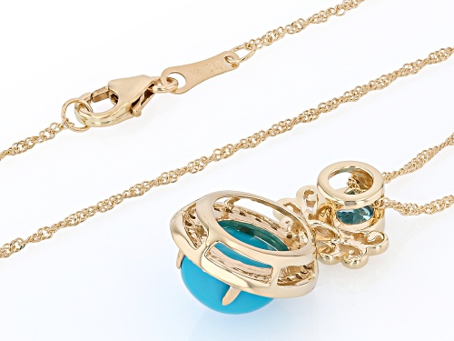 Sleeping Beauty Turquoise With .89ctw Swiss Blue Topaz & Prazana® Lab Diamonds 10k Pendant/Chain