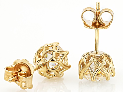 3.56ctw Heptagon Strontium Titanate 10k Yellow Gold Stud Earrings