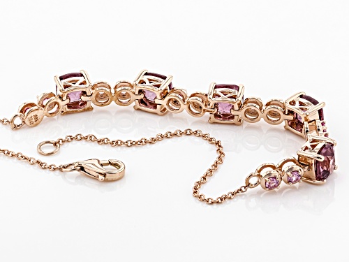 3.50ctw Square Cushion Pink Spinel With .41ctw Round Pink Sapphire 10k Rose Gold Bracelet. - Size 7.25