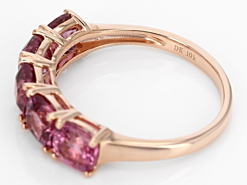 3.50ctw Sqaure Cushion Burmese Pink Spinel 10k Rose Gold 5 Stone Ring. - Size 6