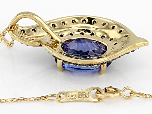 2.35ct Oval Tanzanite With .22ctw Round Champagne Diamond 14k Yellow Gold Pendant With Chain