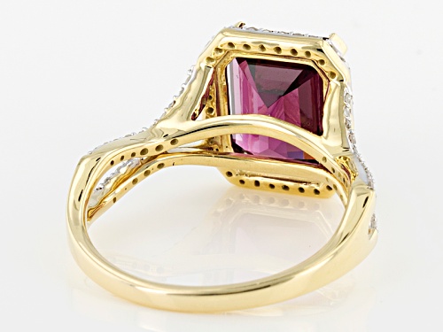 4.75ct Emerald Cut Grape Color Garnet With .29ctw Round White Diamonds 14k Yellow Gold Ring.Web Only - Size 6