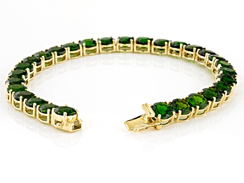 25.5ctw Round Russian Chrome Diopside 14k Yellow Gold Tennis Bracelet - Size 7