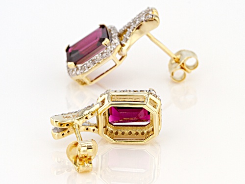 3.40ctw Grape Color Garnet With 0.33ctw White Diamond 14k Yellow Gold Earrings