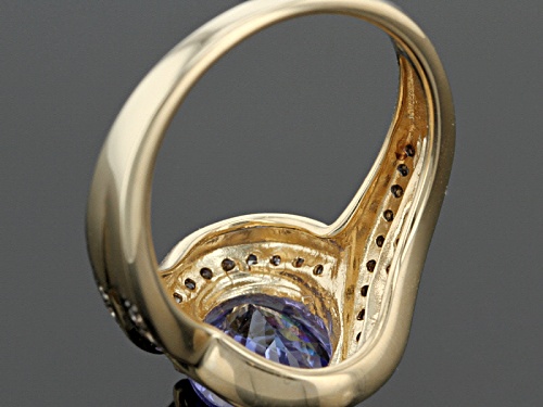 2.80ctw Oval Blue Tanzanite With .45ctw Round Champagne Diamond 14k Yellow Gold Ring - Size 8