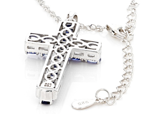 2.24ctw Oval Blue Kyanite Rhodium Over Sterling Silver Cross Pendant With Chain