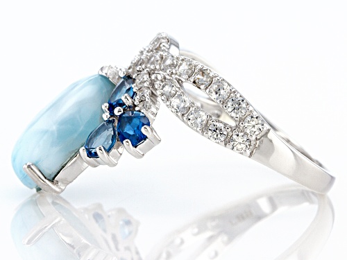 12x8mm Larimar With 0.97ctw London Blue Topaz & 1.02ctw White Zircon Rhodium Over Silver Ring - Size 7