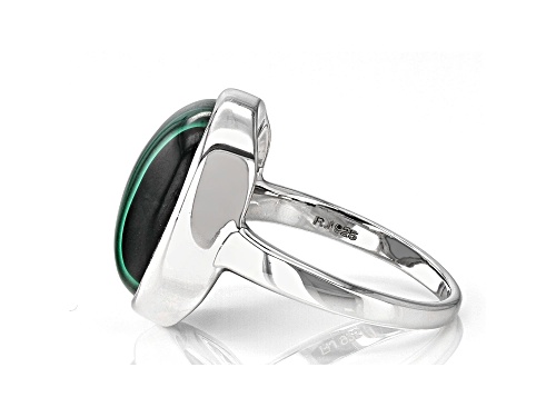16x12mm Pear Malachite Rhodium Over Sterling Silver Ring - Size 7