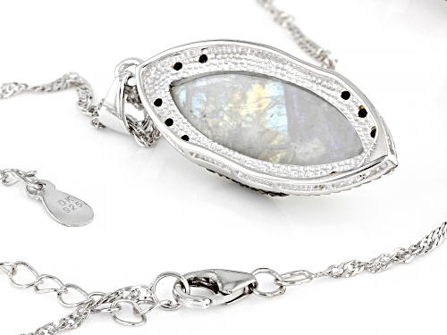 5.95ct Marquise Rainbow Moonstone & 0.18ctw Marcasite Rhodium Over Sterling Silver Pendant/Chain