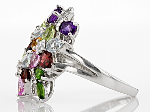 3.06ctw Mixed Shaped Multi-Gem Rhodium Over Sterling Silver Flower Bouquet Ring - Size 7