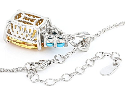 5.20ct Citrine And Sleeping Beauty Turquoise Rhodium Over Sterling Silver Pendant With Chain