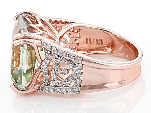 11.90ct Asscher Cut Prasiolite And 0.72ctw White Zircon 18k Rose Gold Over Sterling Silver Ring - Size 7