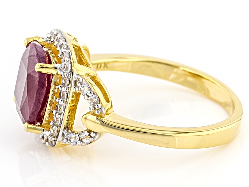 2.85ct Cushion Indian Ruby And 0.47ctw White Zircon 18k Yellow Gold Over Sterling Silver Ring - Size 8