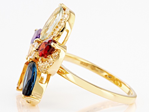 2.40ctw Multi Gemstone With 0.75ctw White Topaz 18k Yellow Gold Over Sterling Silver Flower Ring - Size 8