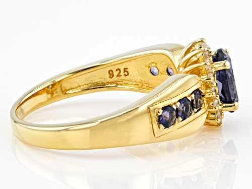 0.71ctw Iolite And 0.20ctw White Zircon 18k Yellow Gold Over Sterling Silver Ring - Size 7