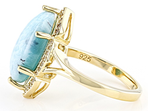 16x8mm Marquise Larimar And 0.26ctw White Zircon 18k Yellow Gold Over Sterling Silver Ring - Size 9