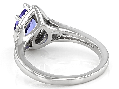 0.90ct Pear-Shaped Tanzanite With 0.27ctw Round White Zircon Rhodium Over Sterling Silver Ring - Size 6