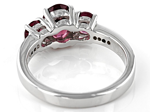2.34ctw Oval Raspberry Color Rhodolite With 0.05ctw Round White Zircon Rhodium Over Silver Ring - Size 8