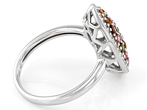 0.99ctw Round Multi-Color Tourmaline With 0.33ctw White Zircon Rhodium Over Sterling Silver Ring - Size 8