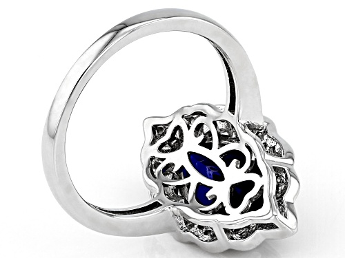 4.85ct Marquise Lab Blue Sapphire With .55ctw Lab White Sapphire Rhodium Over Sterling Silver Ring - Size 7