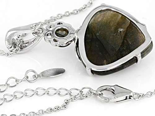 24x20mm Heart Shaped, 6mm Labradorite Rhodium Over Sterling Silver Enhancer Pendant With Chain