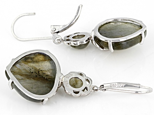 18x15mm Heart Shaped And 6mm Round Labradorite Rhodium Over Sterling Silver Dangle Earrings