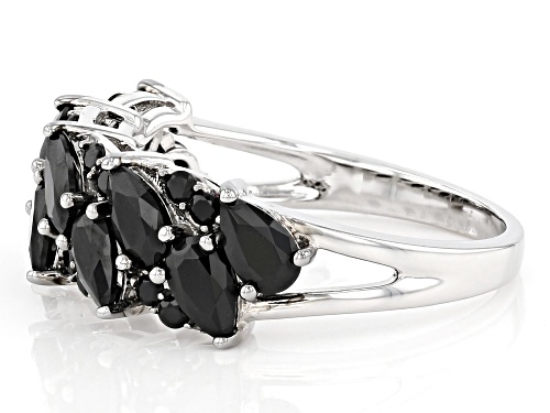 2.41ctw Pear-Shaped And Round Black Spinel Rhodium Over Sterling Silver Ring. - Size 8