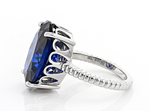 13.00ct Oval Lab Created Blue Spinel Rhodium Over Sterling Silver Ring - Size 8