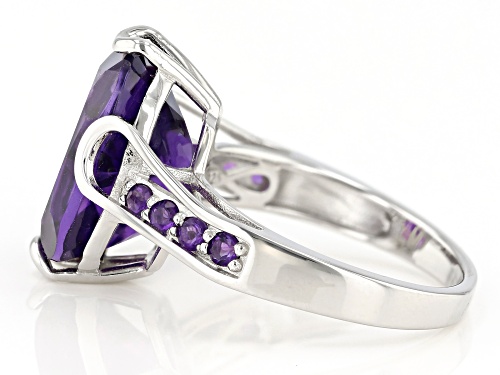 5.53ct Cushion And 0.27ctw Round African Amethyst Rhodium Over Sterling Silver Ring - Size 8