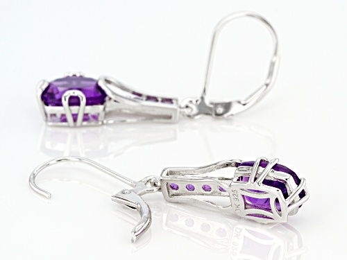 3.23ctw Cushion And 0.27ctw Round African Amethyst Rhodium Over Silver Dangle Earrings