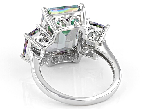 7.64ctw Rectangular Octagonal Multi-Color Quartz Rhodium Over Sterling Silver 3-Stone Ring - Size 8