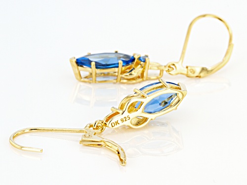 3.18ctw Marquise & 0.09ctw Round Lab Created Blue Spinel 18k Yellow Gold Over Silver Dangle Earrings