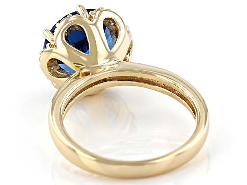 3.70ct Round Lab Blue Spinel and 0.29ctw Lab White Sapphire 18K Yellow Gold Over Silver Ring - Size 8