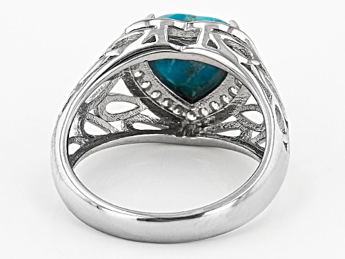 9mm Heart Shape Turquoise With 0.27ctw White Zircon Rhodium Over Sterling Silver Heart Ring - Size 8