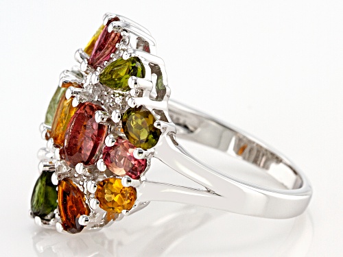 3.70ctw Multi tourmaline With 0.26ctw White Zircon Rhodium Over Sterling Silver Ring - Size 7