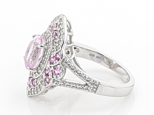 1.48ct Kunzite, 0.41ctw Pink Sapphire, and 0.56ctw White Zircon Rhodium Over Sterling Silver Ring - Size 8