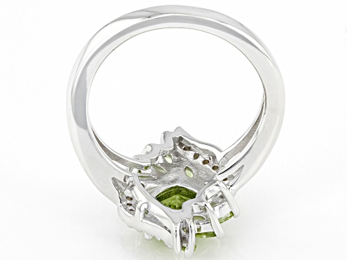 1.56ctw Manchurian Peridot(TM) and 0.20ctw White Zircon Rhodium Over Sterling Silver Ring - Size 9