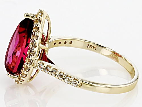 3.06ct Pear Shape Peony Color Topaz With 0.28ctw Round White Topaz 10k Yellow Gold Ring - Size 8.5