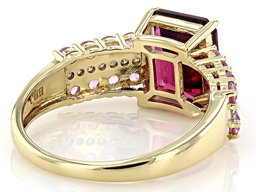 2.30ct Grape Color Garnet With 0.54ctw Pink Sapphire & 0.06ctw White Diamond 10k Yellow Gold Ring - Size 9