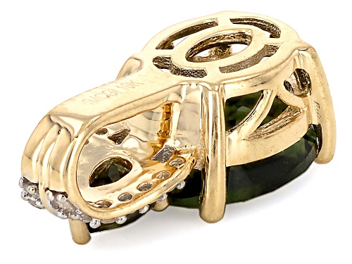 1.79ctw Moldavite With 0.06ctw White Diamond 10k Yellow Gold Pendant