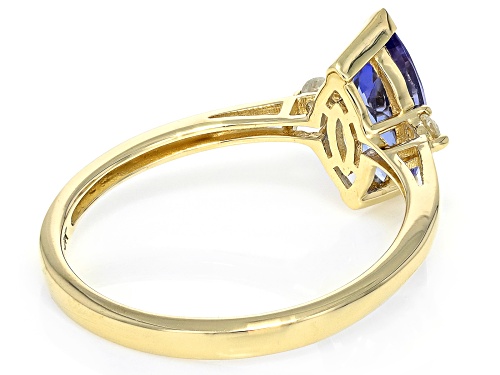0.90ct Marquise Tanzanite With 0.06ctw Round White Diamond 10k Yellow Gold Ring - Size 10