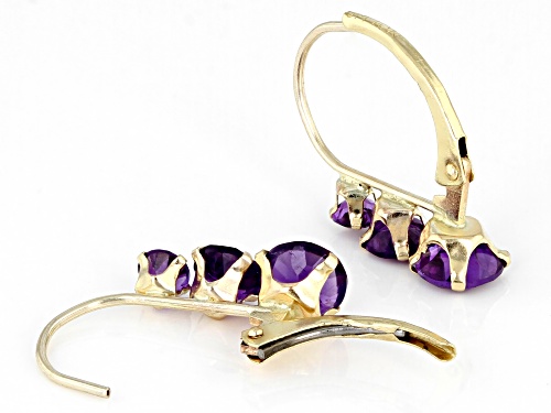 0.67ctw Round African Amethyst 10k Yellow Gold 3-Stone Earrings