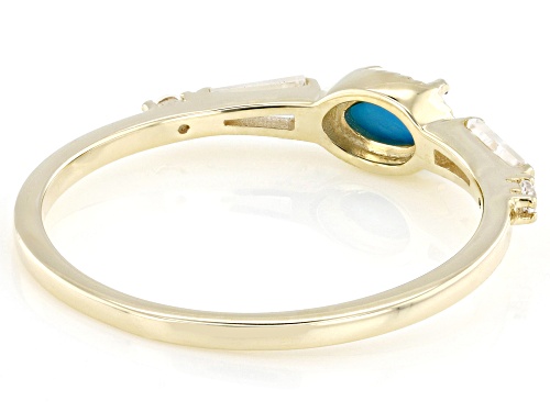 5x3mm Sleeping Beauty Turquoise With 0.21ctw White Zircon 10k Yellow Gold Ring - Size 6