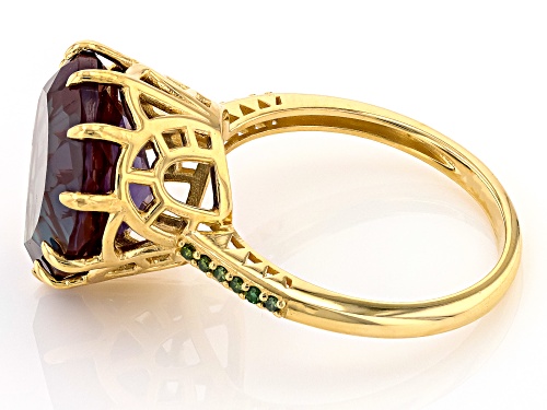 9.35ct Lab Created Alexandrite And 0.05ctw Green Diamond 10k Yellow Gold Ring - Size 10