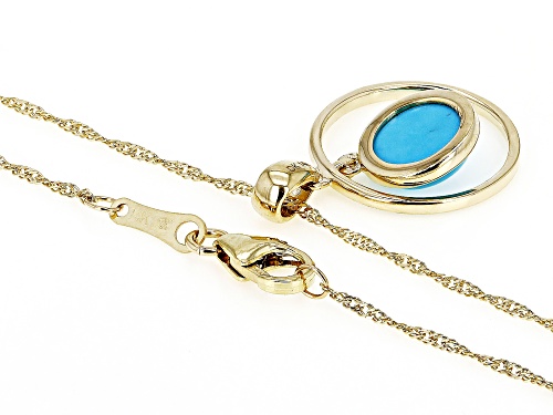 8mm Sleeping Beauty Turquoise 14k Yellow Gold Pendant With Chain