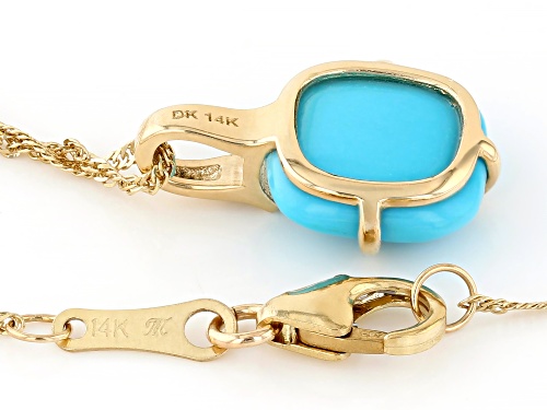 10x10mm Sleeping Beauty Turquoise And 0.01ctw White Diamond 14k Yellow Gold Pendant With Chain