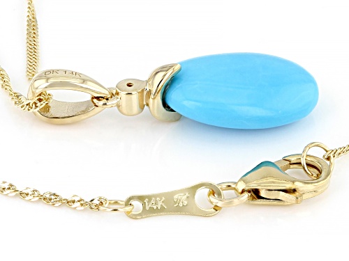 13x9mm Oval Sleeping Beauty Turquoise And 0.02ctw White Diamond 14k Yellow Gold Pendant With Chain