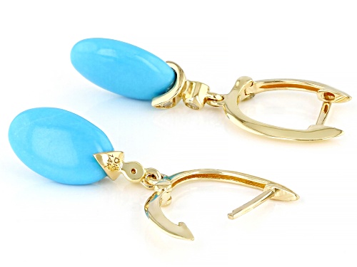 11x7mm Oval Sleeping Beauty Turquoise And 0.03ctw White Diamond 14k Yellow Gold Earrings