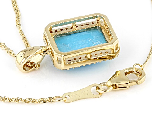 11x9mm Sleeping Beauty Turquoise And 0.12ctw White Diamond 14k Yellow Gold Pendant With Chain